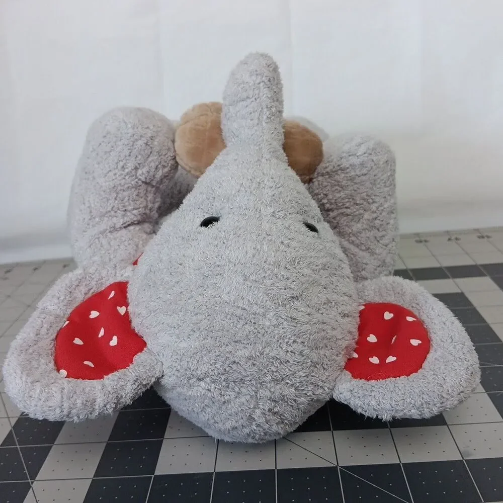 Commonwealth Elephant Nuts About You Grey Sitting Plush Red White Hearts Toy